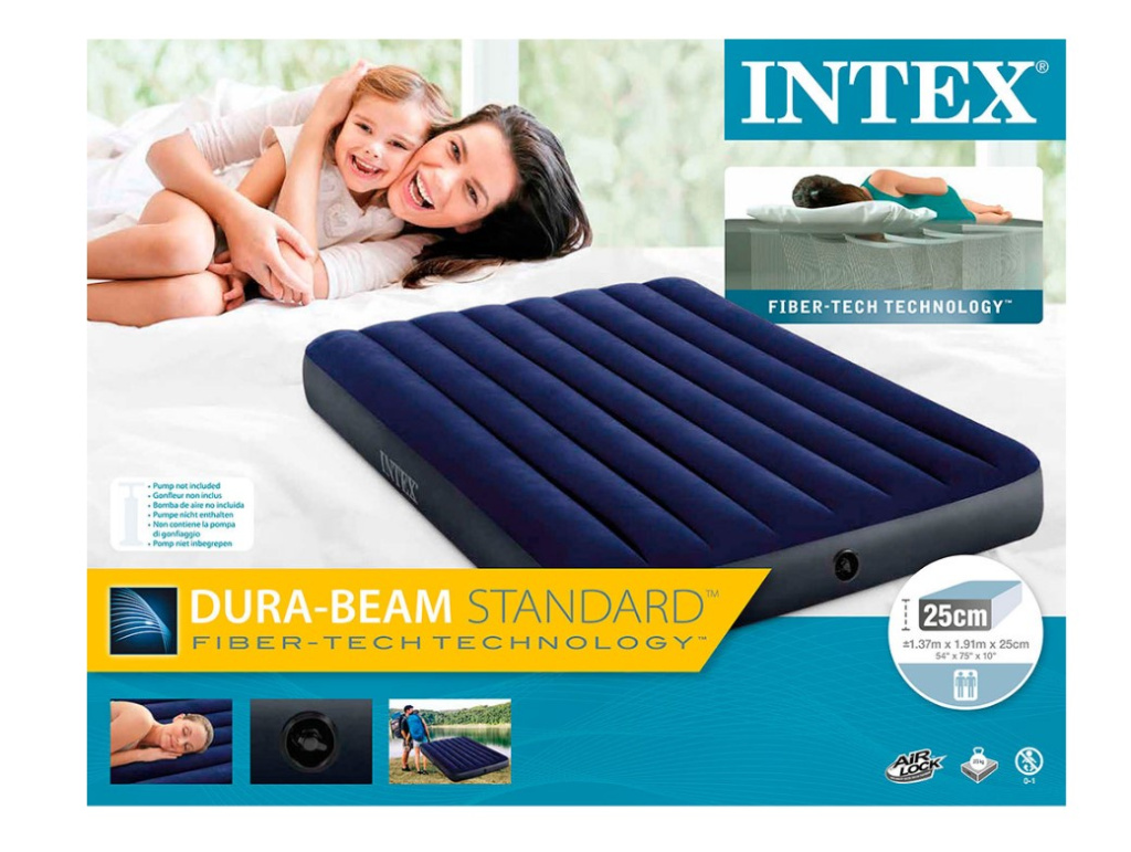 Кровать надувная Intex 137х191х25см велюр синий /64758Т/