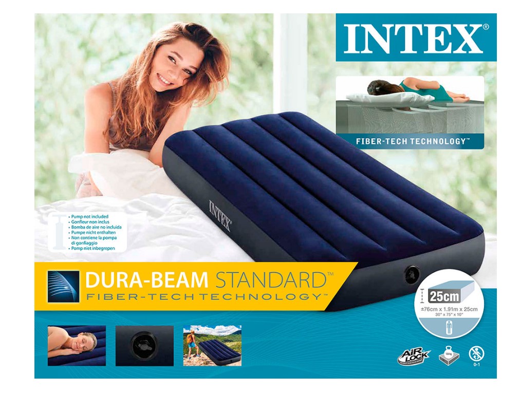 Кровать надувная Intex 76х191х25см велюр синий /64756/